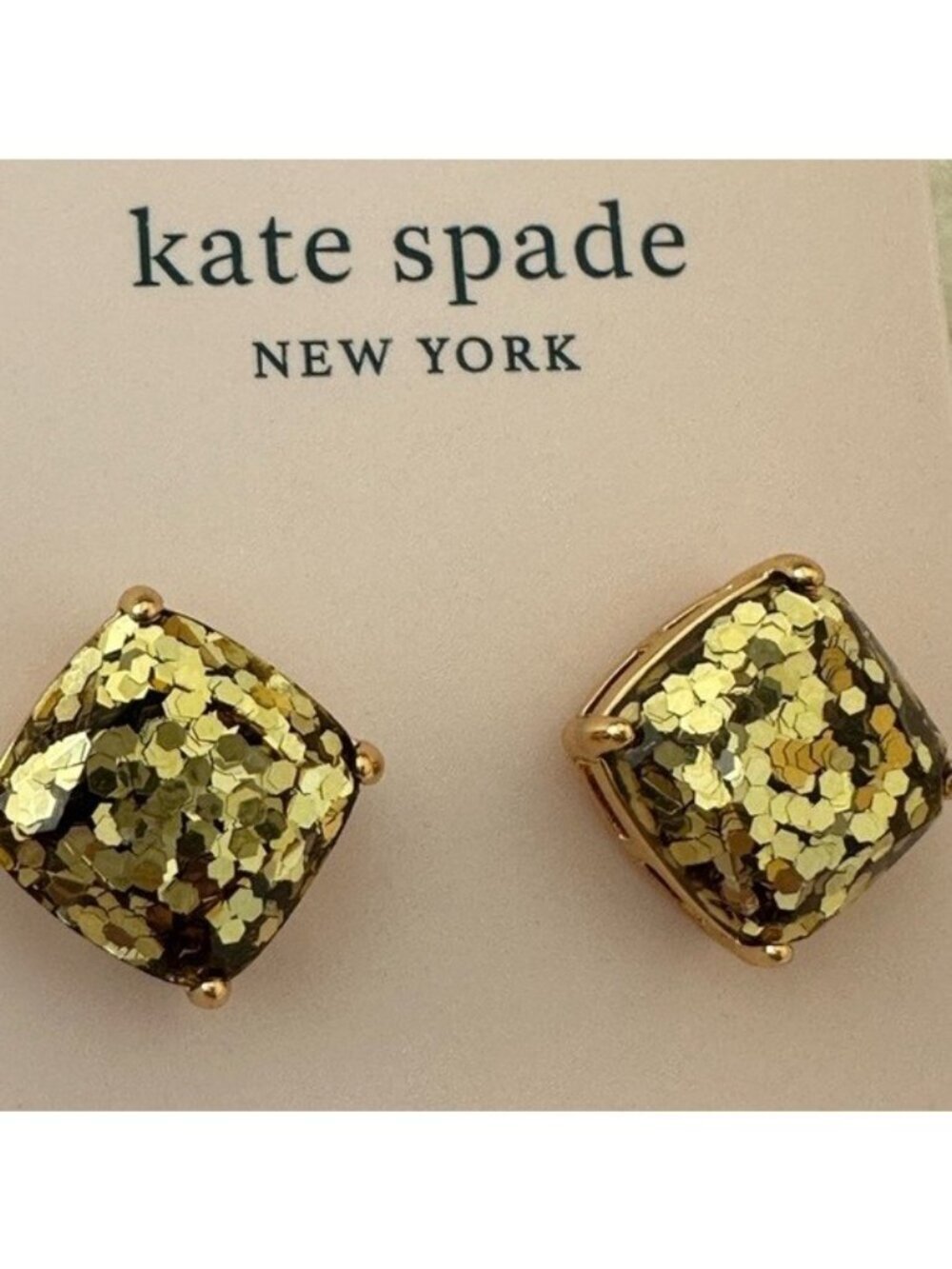 Kate Spade New York Small Square Studs Earrings Small Gold Glitter